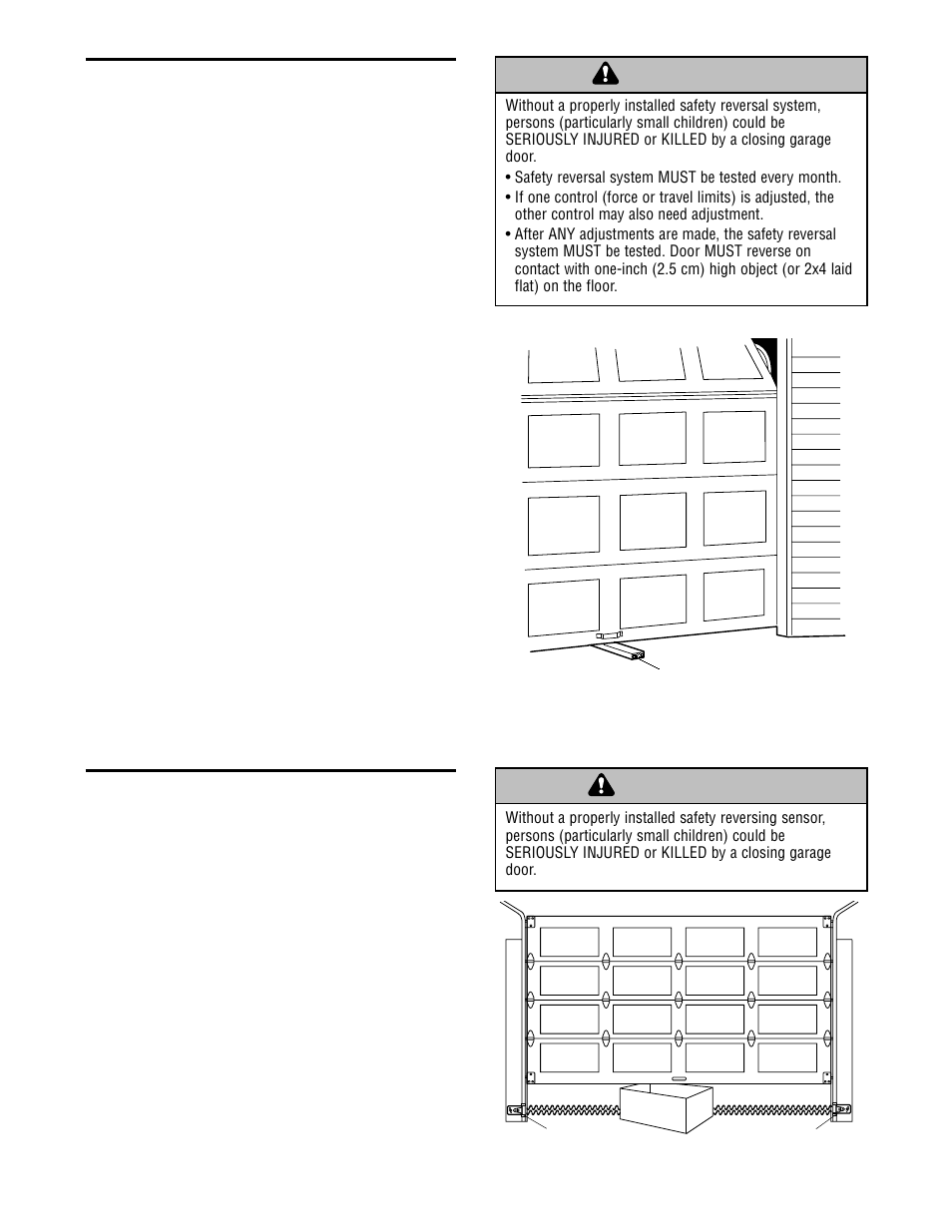 Test the safety reversal system, Test the safety reversing sensor, Adjustment step 3 | Adjustment step 4 | Craftsman 13953985 User Manual | Page 30 / 76