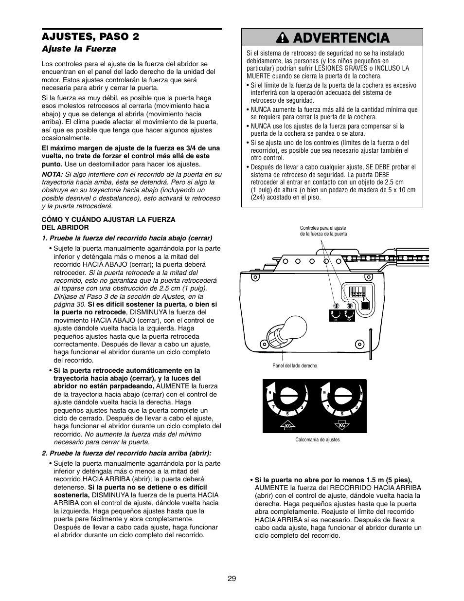 Ajustes, paso 2, Ajuste la fuerza | Craftsman 13953985 User Manual | Page 67 / 76