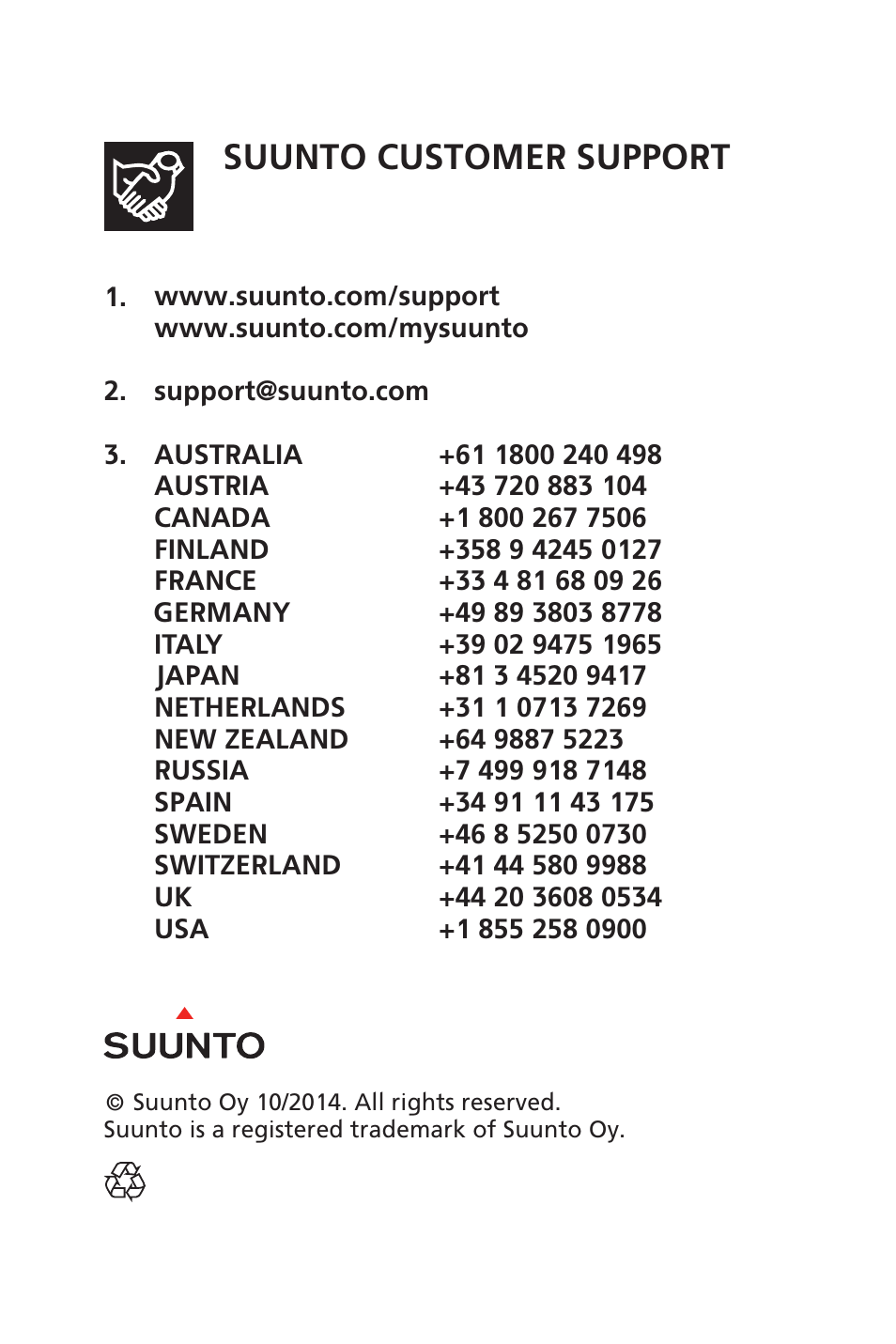 Suunto customer support | SUUNTO SK-8 DIVE COMPASS NH User Manual | Page 6 / 6