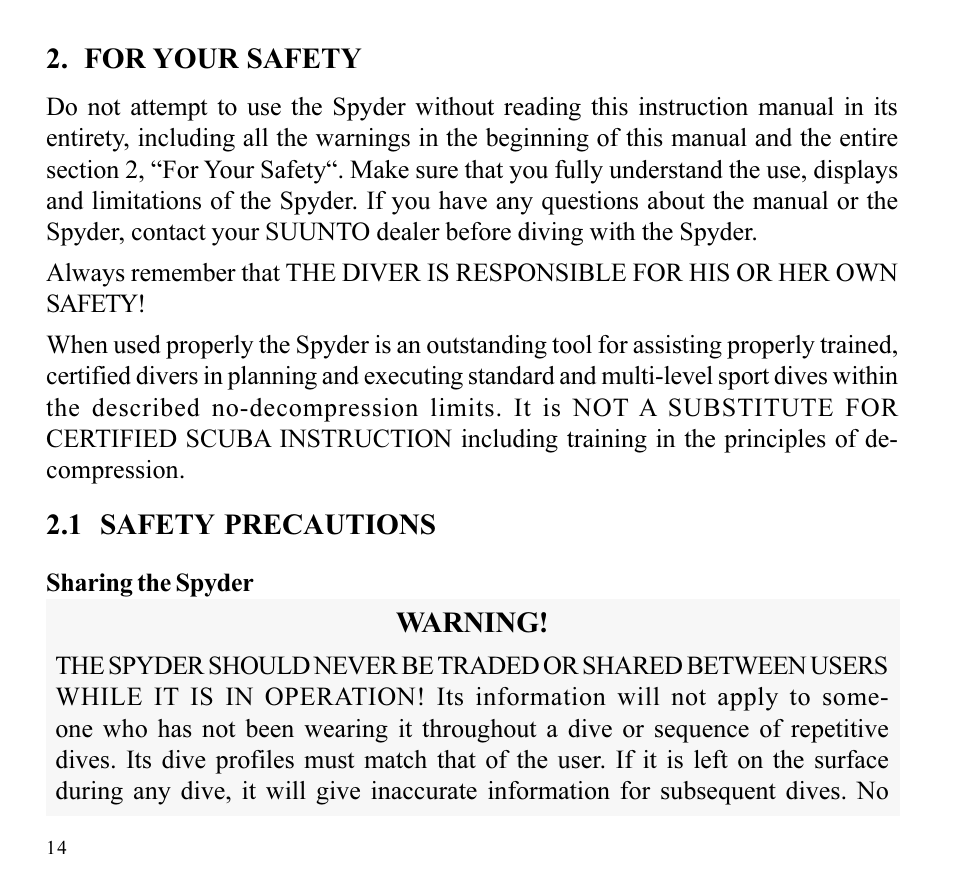 SUUNTO SPYDER User Manual | Page 16 / 93