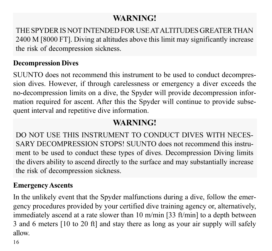 SUUNTO SPYDER User Manual | Page 18 / 93