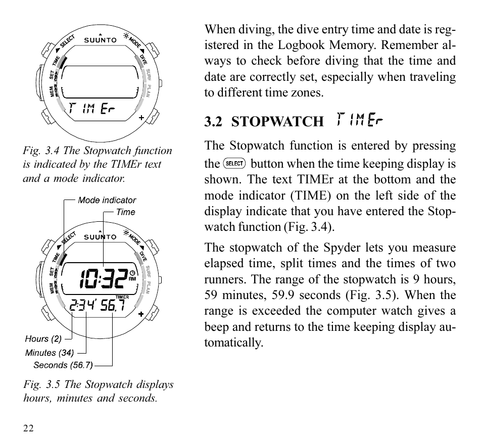 2 stopwatch | SUUNTO SPYDER User Manual | Page 24 / 93