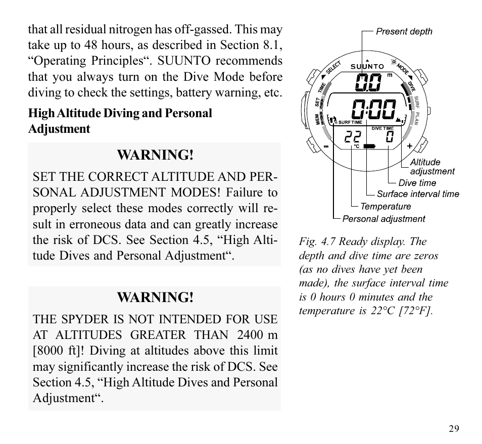 Warning | SUUNTO SPYDER User Manual | Page 31 / 93