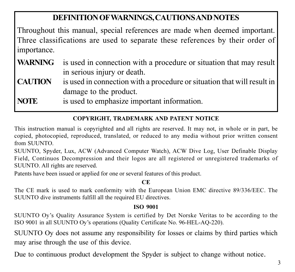 SUUNTO SPYDER User Manual | Page 5 / 93