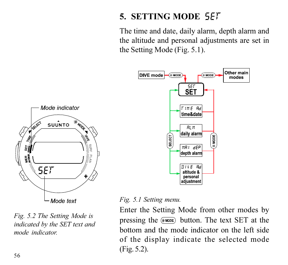 Setting mode | SUUNTO SPYDER User Manual | Page 58 / 93