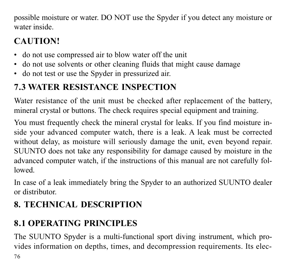 SUUNTO SPYDER User Manual | Page 78 / 93