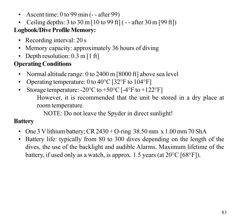 SUUNTO SPYDER User Manual | Page 85 / 93