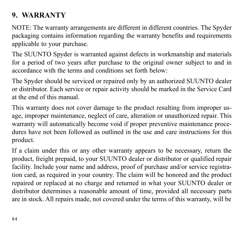 SUUNTO SPYDER User Manual | Page 86 / 93