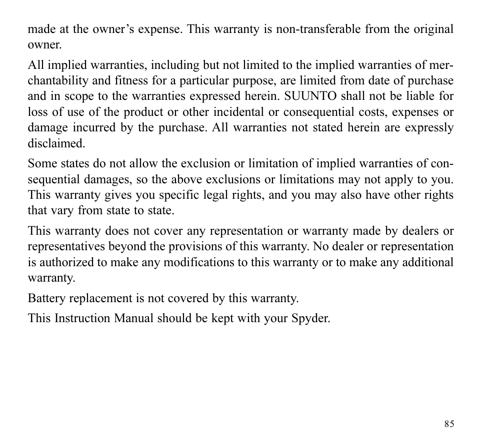 SUUNTO SPYDER User Manual | Page 87 / 93