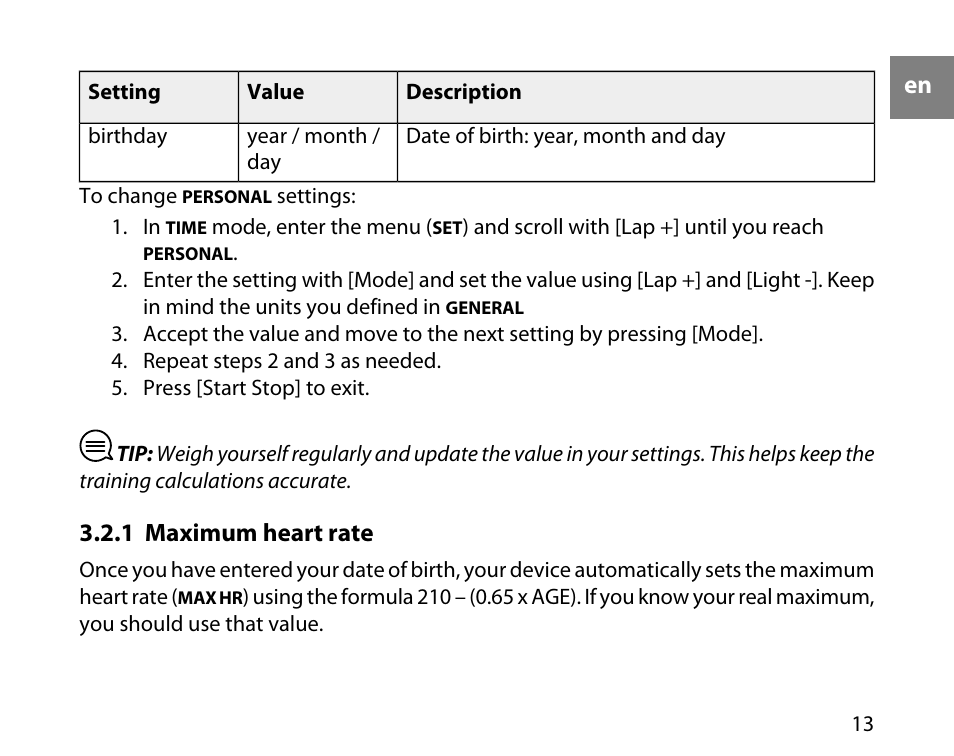 1 maximum heart rate | SUUNTO T1C User Guide User Manual | Page 14 / 44