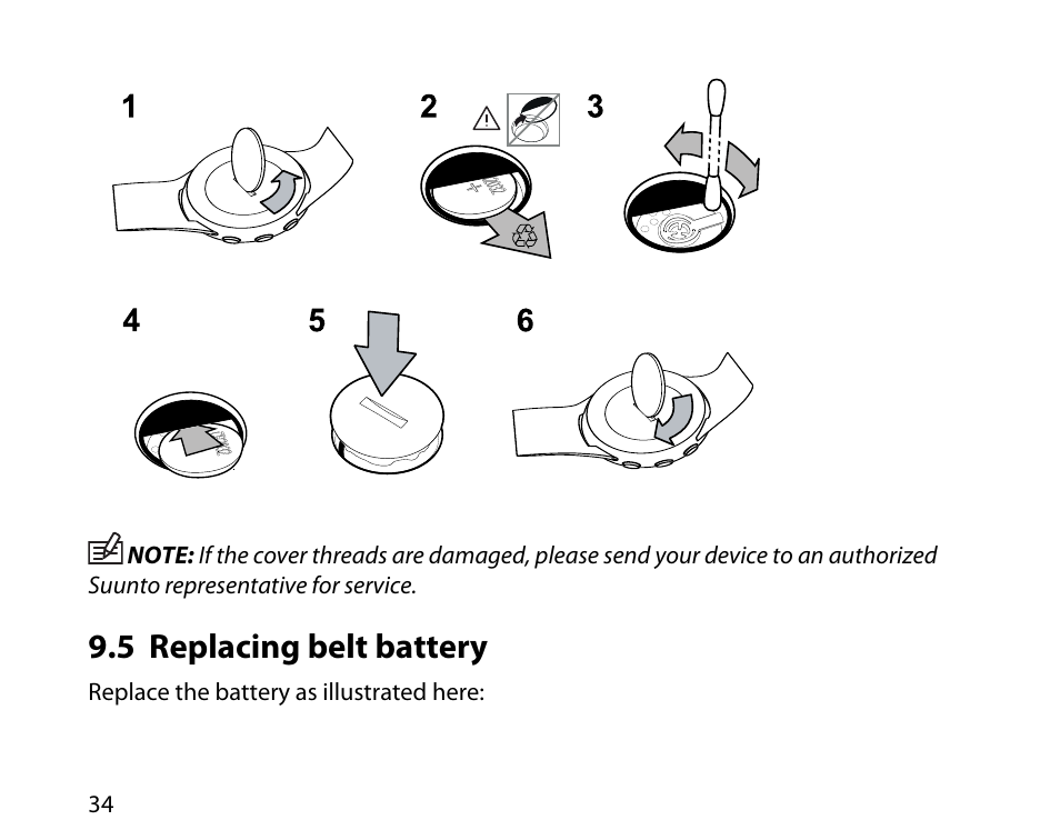 5 replacing belt battery | SUUNTO T1C User Guide User Manual | Page 35 / 44