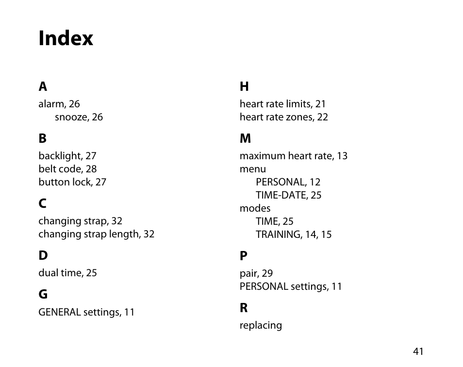 Index | SUUNTO T1C User Guide User Manual | Page 42 / 44