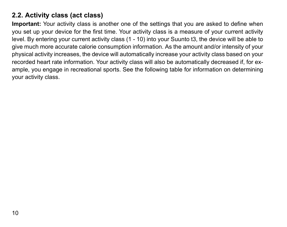 Activity class (act class) | SUUNTO t3 User Manual | Page 12 / 51