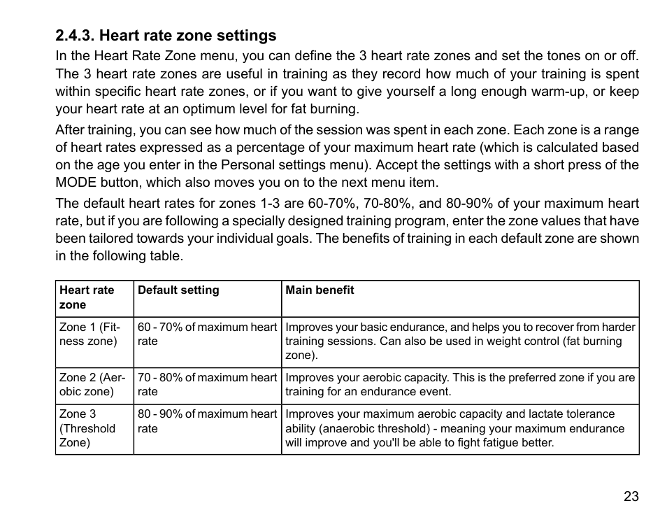 Heart rate zone settings | SUUNTO t3 User Manual | Page 25 / 51