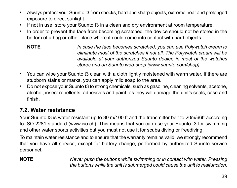Water resistance | SUUNTO t3 User Manual | Page 41 / 51
