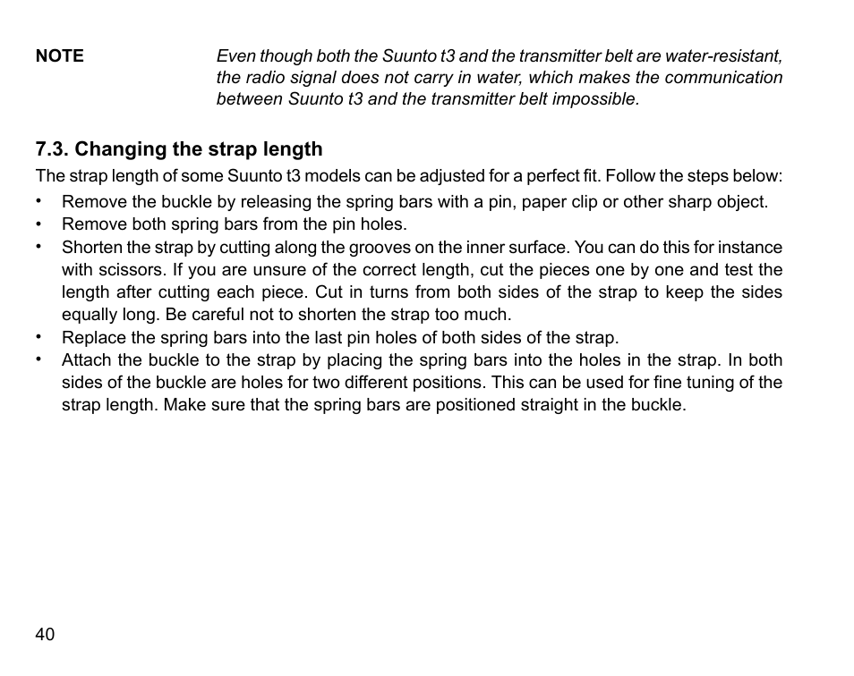 Changing the strap length | SUUNTO t3 User Manual | Page 42 / 51
