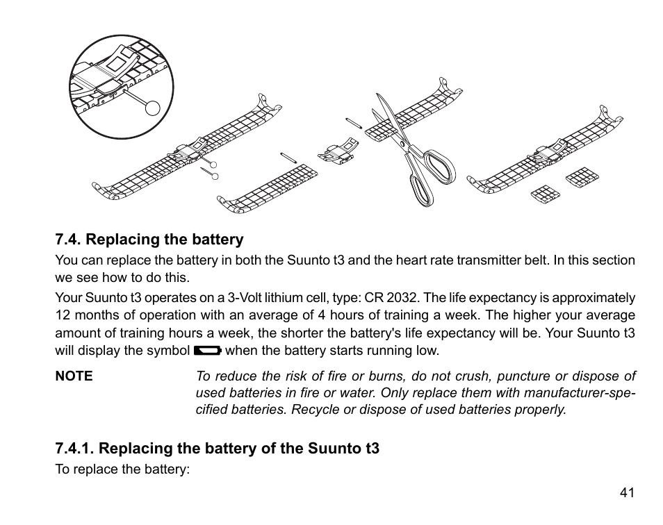 Replacing the battery, Replacing the battery of the suunto t3 | SUUNTO t3 User Manual | Page 43 / 51