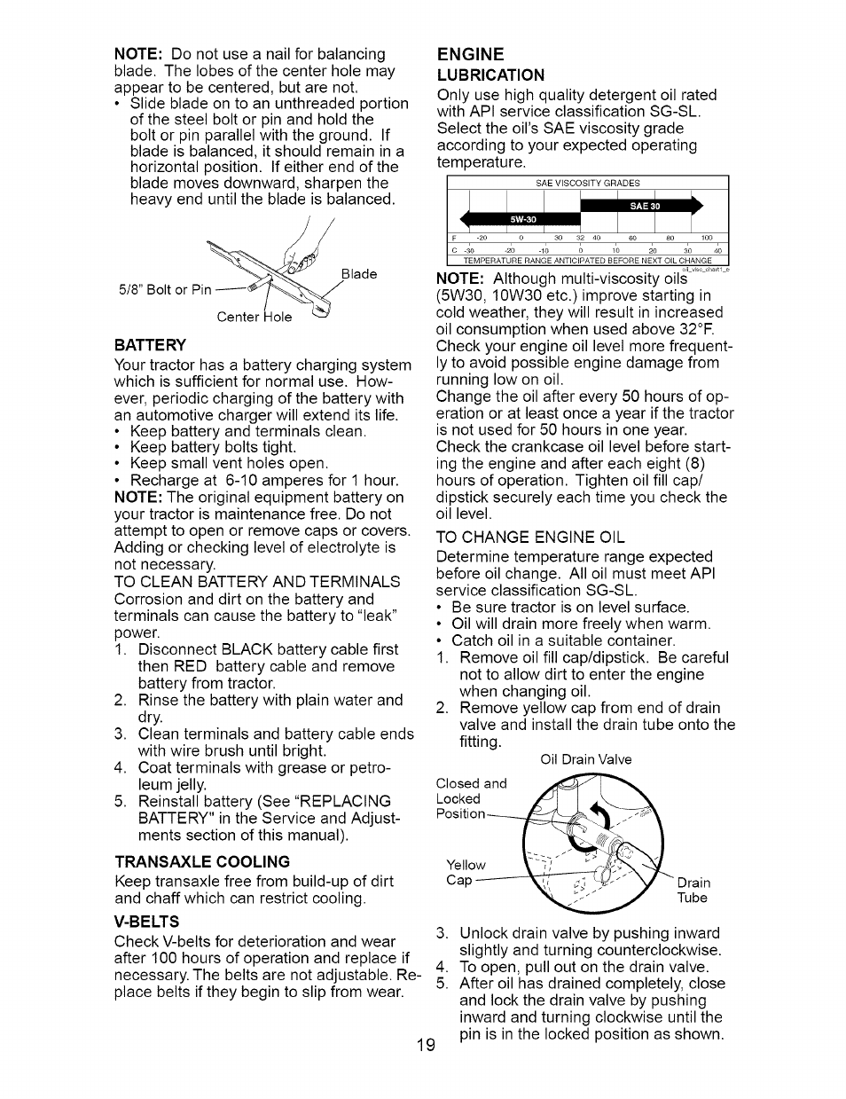 Battery, Engine, Lubrication | Transaxle cooling, V-belts, I i r | Craftsman 917.274810 User Manual | Page 19 / 56