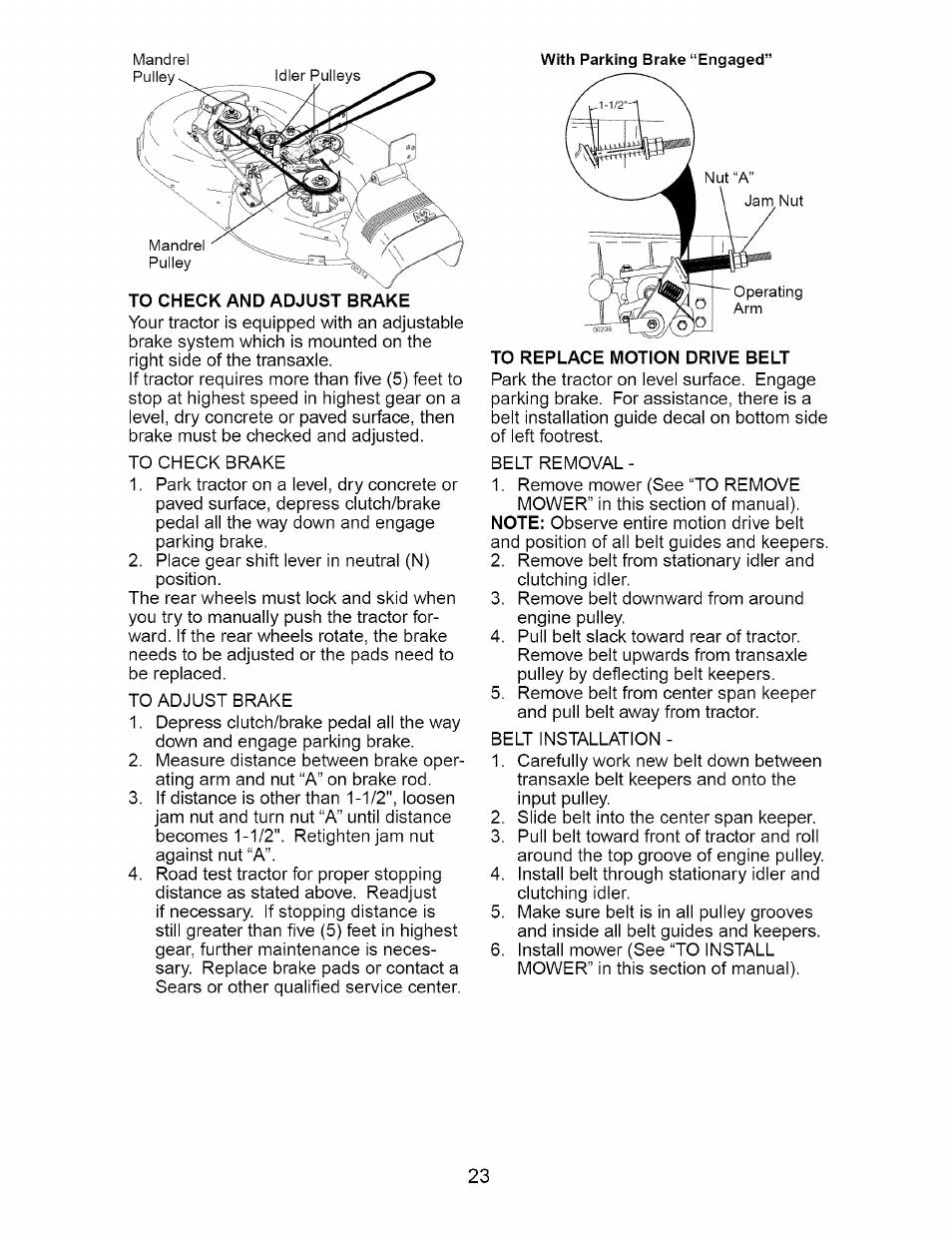 To replace motion drive belt | Craftsman 917.274810 User Manual | Page 23 / 56