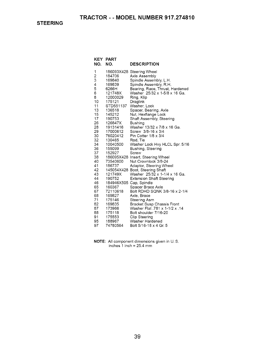 Steering | Craftsman 917.274810 User Manual | Page 39 / 56