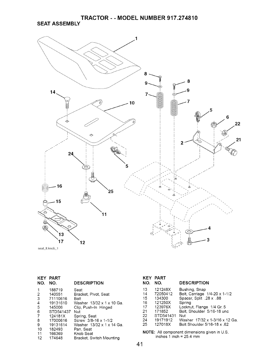 Seat assembly | Craftsman 917.274810 User Manual | Page 41 / 56