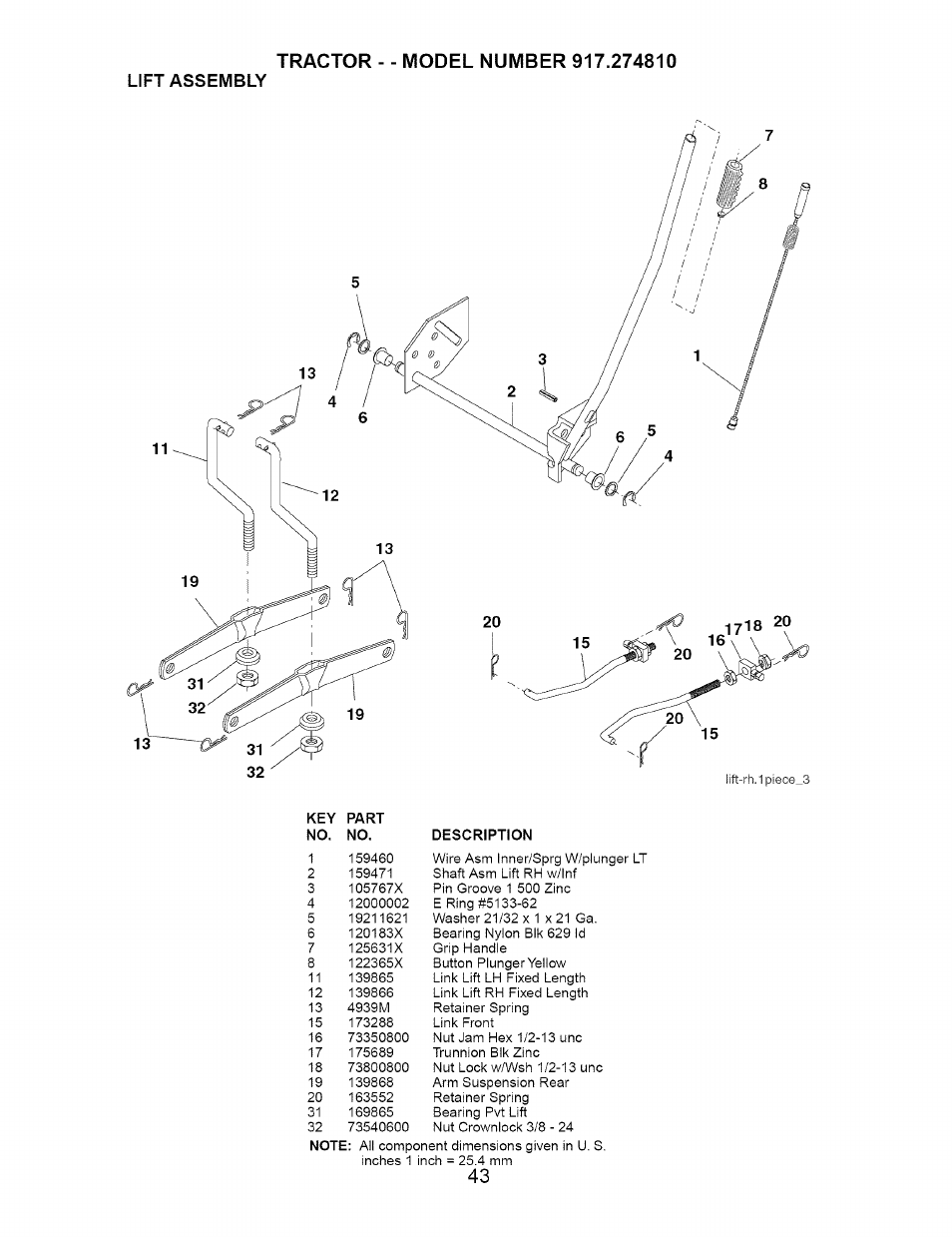 Lift assembly | Craftsman 917.274810 User Manual | Page 43 / 56