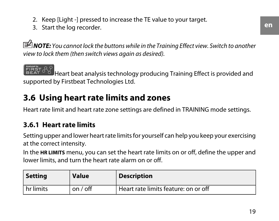 6 using heart rate limits and zones, 1 heart rate limits | SUUNTO T3C User Guide User Manual | Page 20 / 49