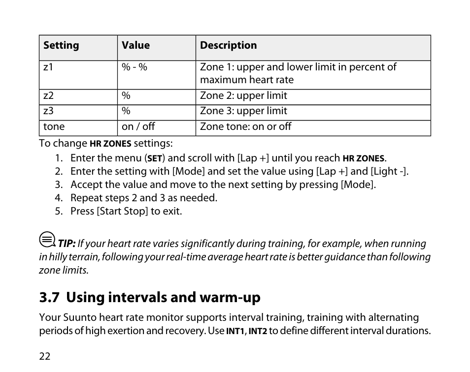 7 using intervals and warm-up | SUUNTO T3C User Guide User Manual | Page 23 / 49