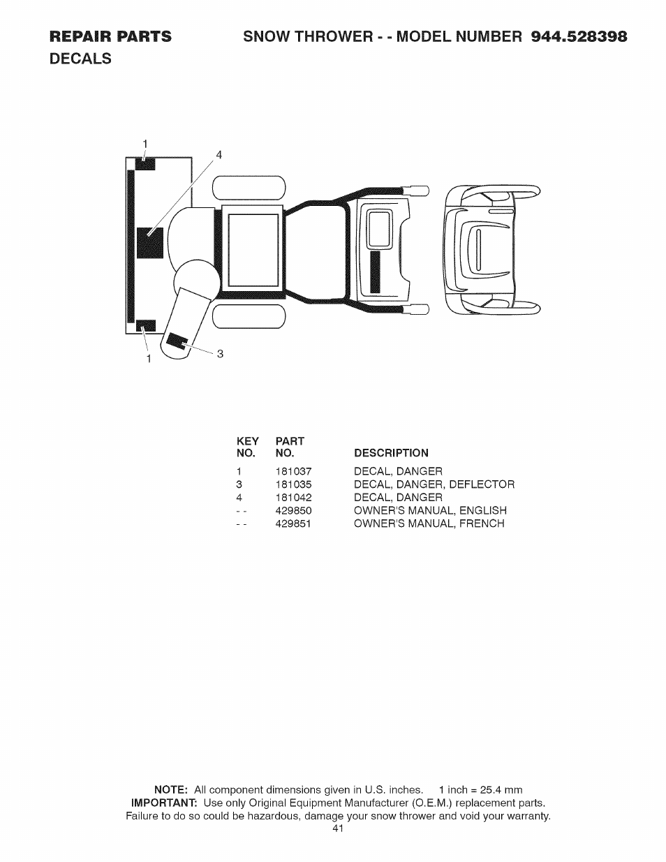 Description | Craftsman 944.528398 User Manual | Page 41 / 48