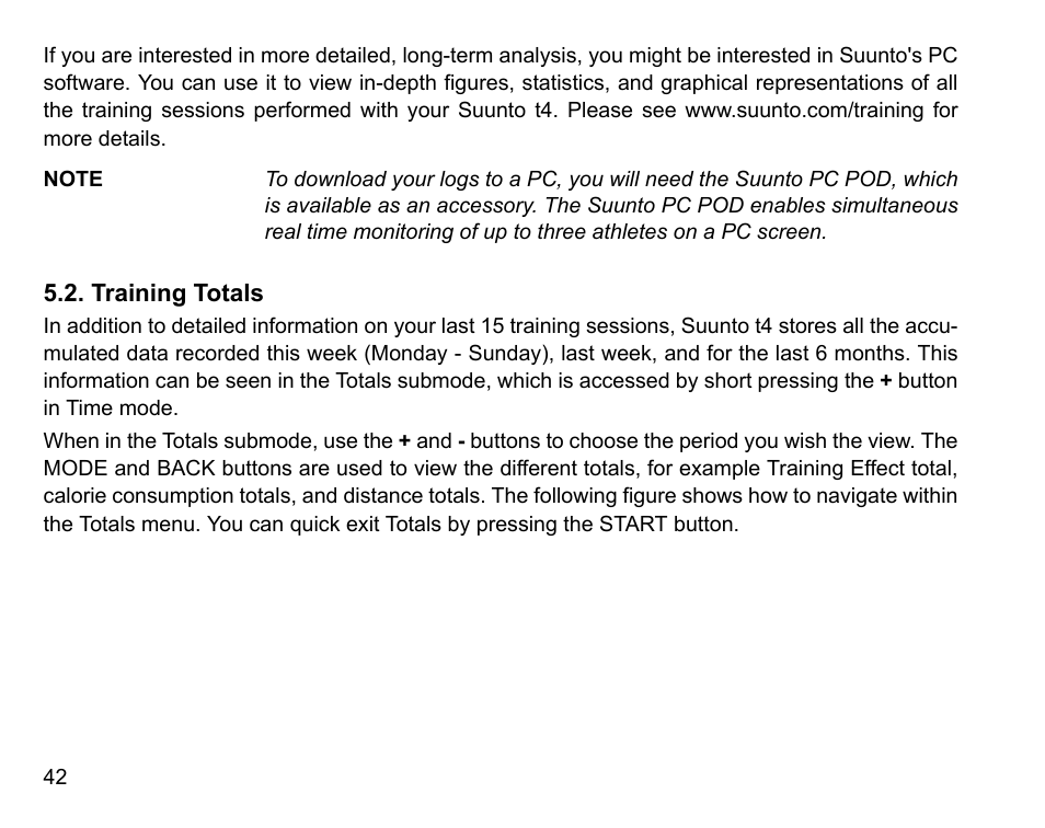 Training totals | SUUNTO t4 User Manual | Page 44 / 56