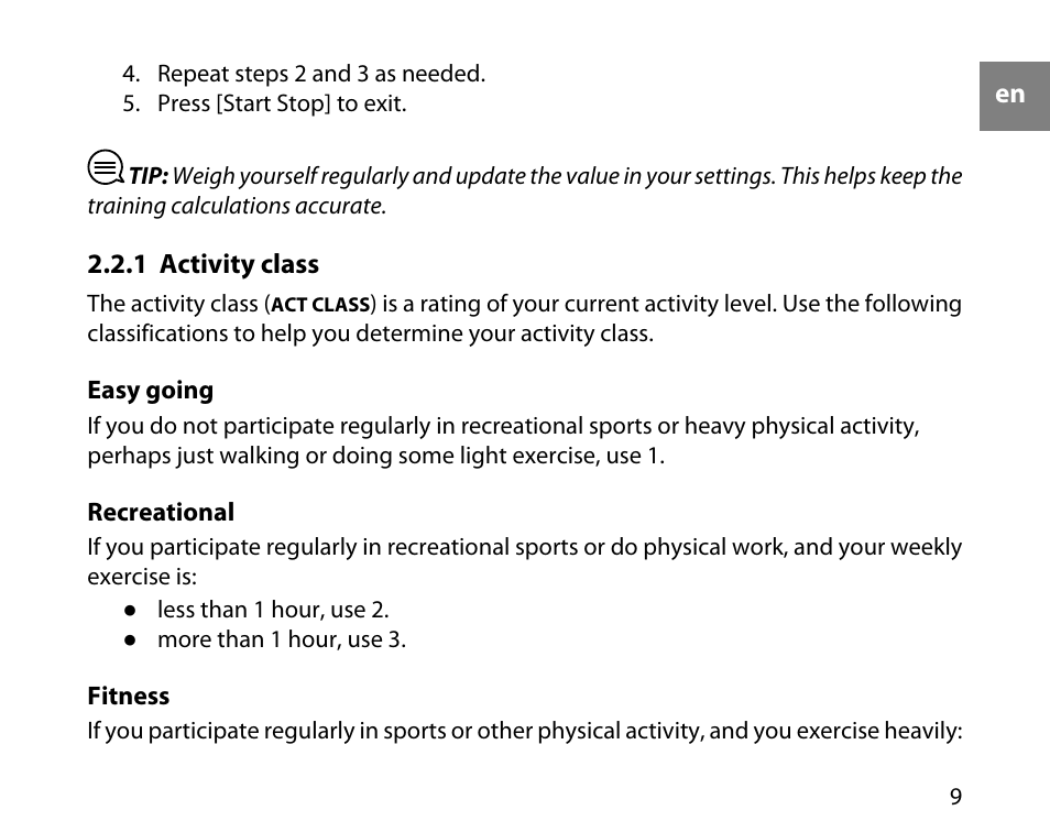 1 activity class | SUUNTO T4C User Guide User Manual | Page 10 / 54