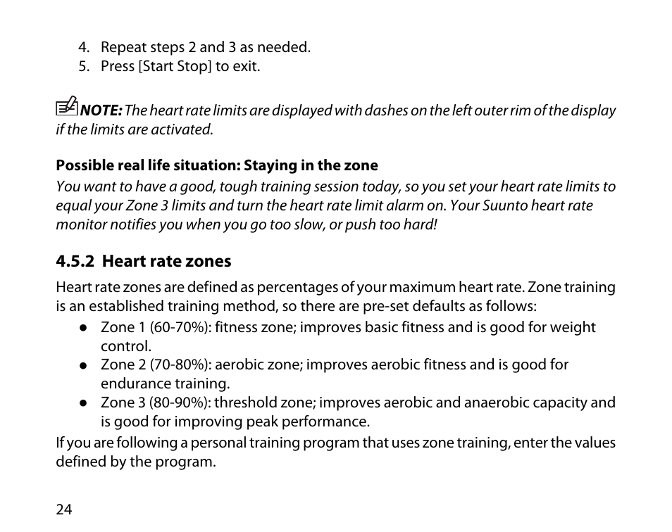 2 heart rate zones | SUUNTO T4C User Guide User Manual | Page 25 / 54