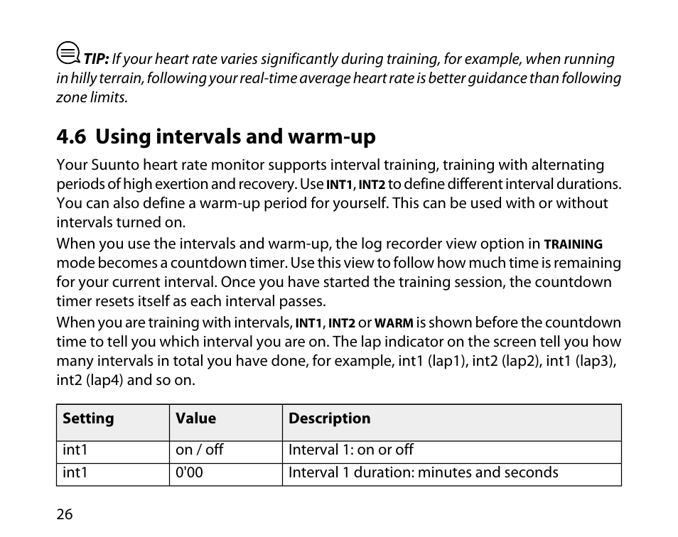 6 using intervals and warm-up | SUUNTO T4C User Guide User Manual | Page 27 / 54