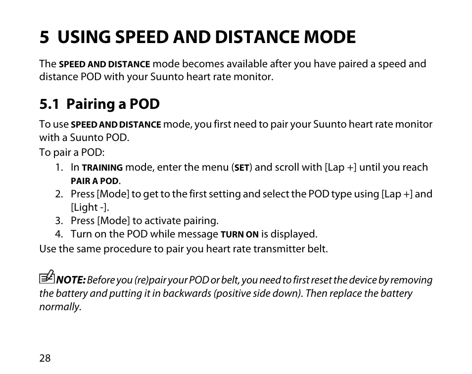 5 using speed and distance mode, 1 pairing a pod | SUUNTO T4C User Guide User Manual | Page 29 / 54