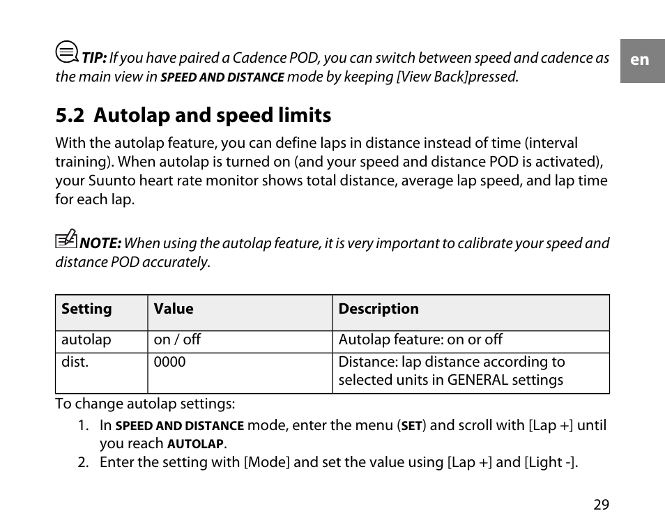 2 autolap and speed limits | SUUNTO T4C User Guide User Manual | Page 30 / 54