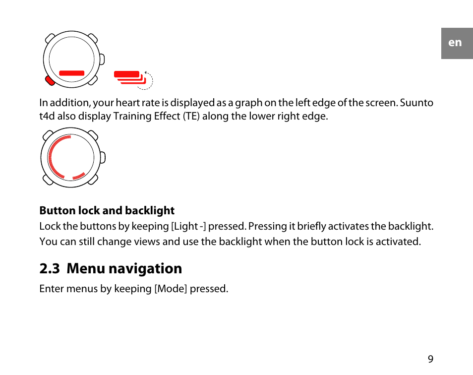 3 menu navigation | SUUNTO t4d User Manual | Page 10 / 58