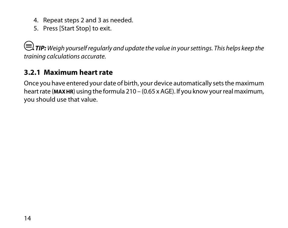 1 maximum heart rate | SUUNTO t4d User Manual | Page 15 / 58