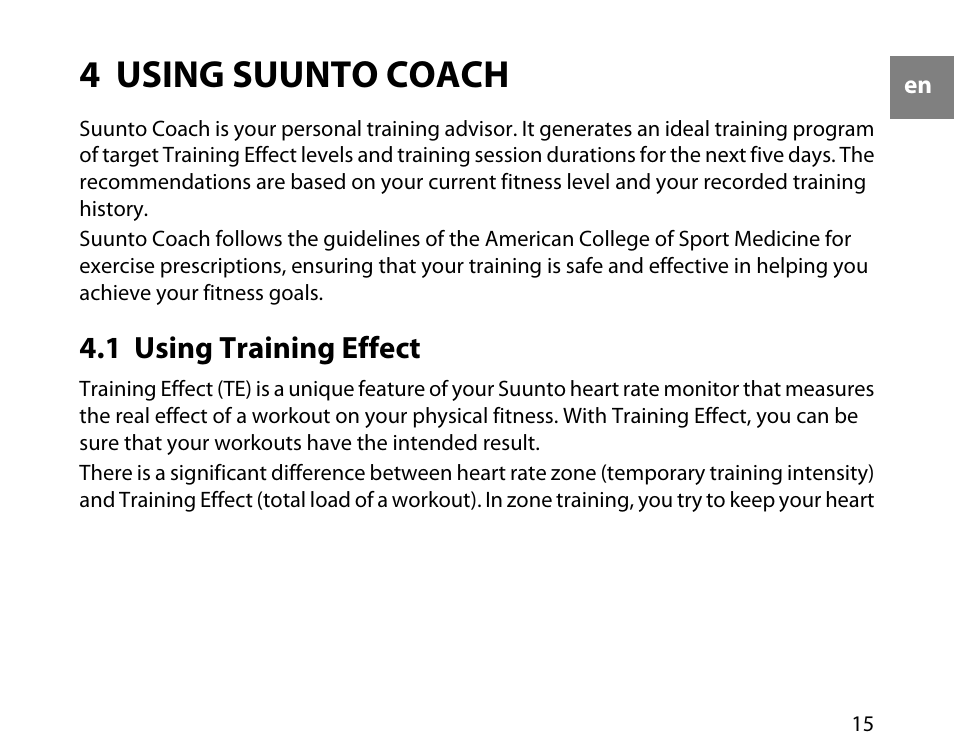 4 using suunto coach, 1 using training effect | SUUNTO t4d User Manual | Page 16 / 58