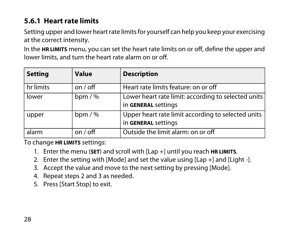 1 heart rate limits | SUUNTO t4d User Manual | Page 29 / 58