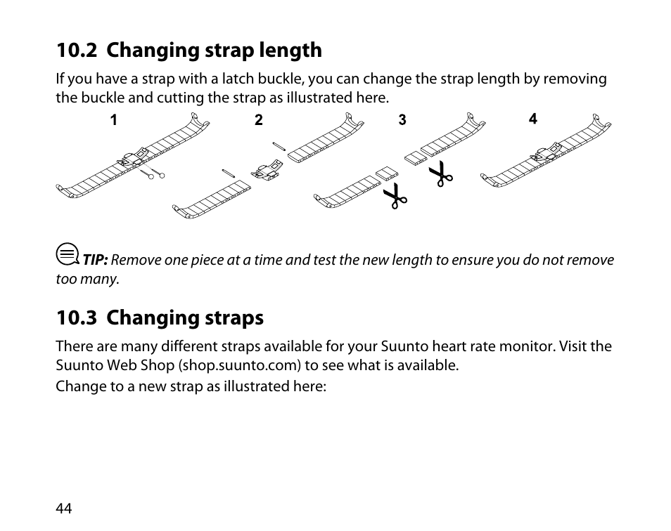 2 changing strap length, 3 changing straps | SUUNTO t4d User Manual | Page 45 / 58