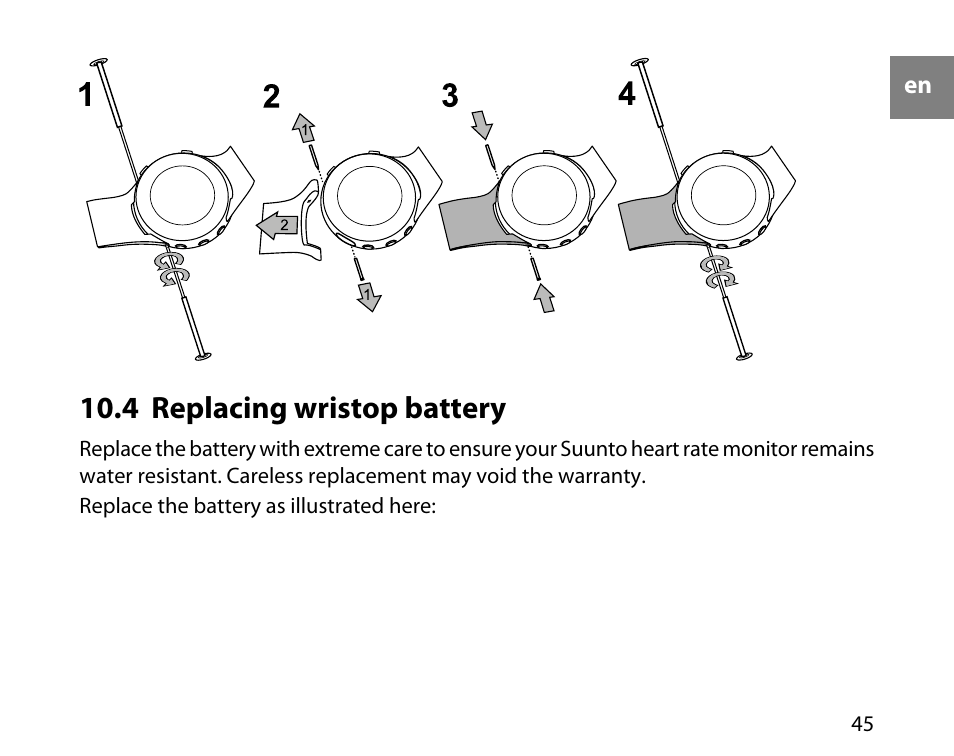 4 replacing wristop battery | SUUNTO t4d User Manual | Page 46 / 58