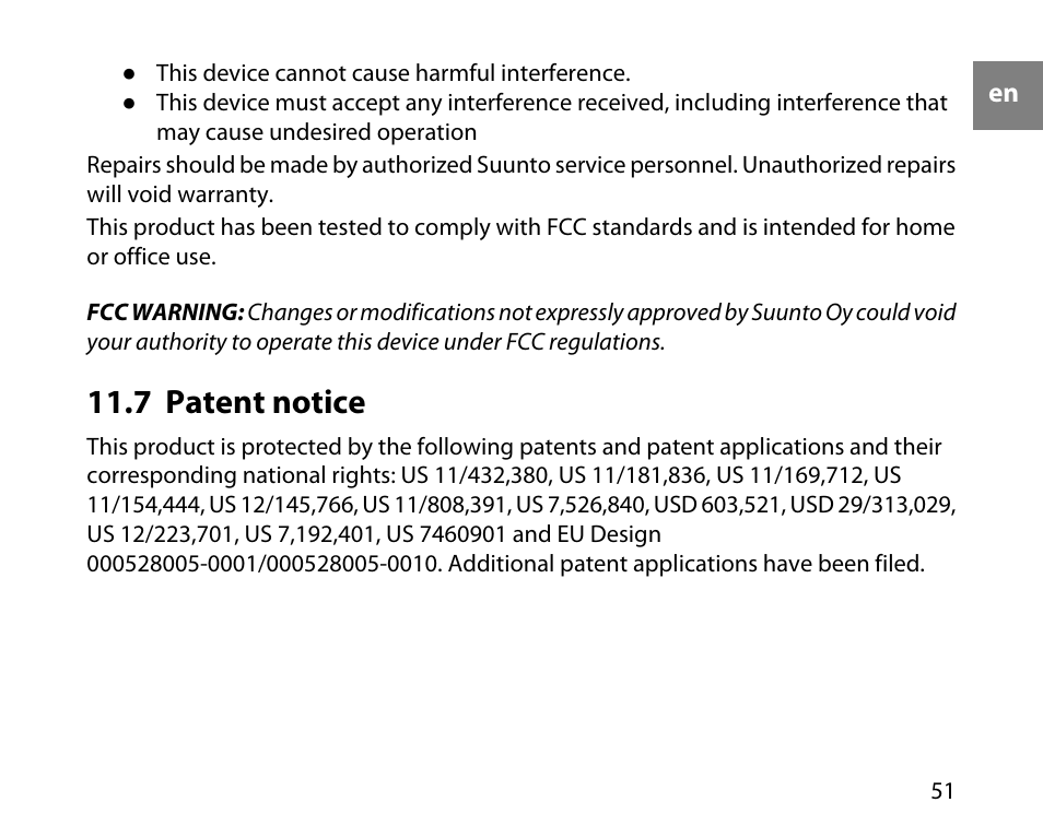 7 patent notice | SUUNTO t4d User Manual | Page 52 / 58