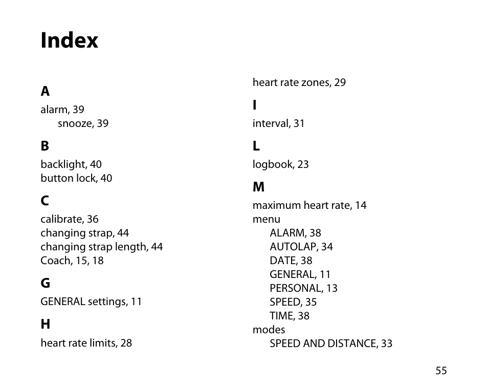 Index | SUUNTO t4d User Manual | Page 56 / 58