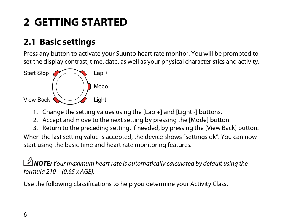 2 getting started, 1 basic settings | SUUNTO t4d User Manual | Page 7 / 58