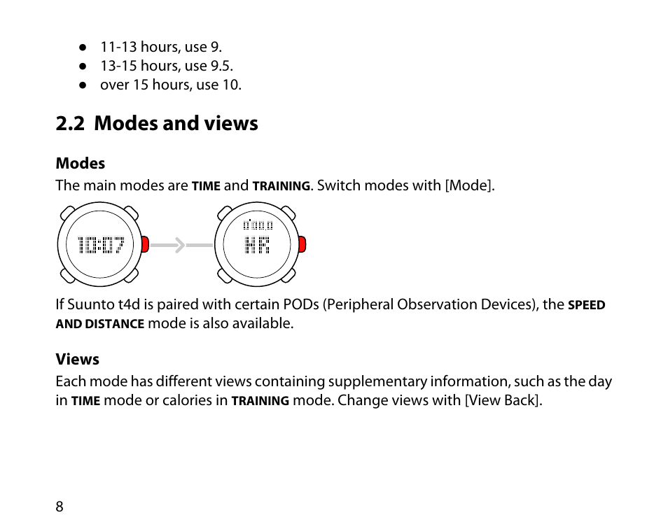 2 modes and views | SUUNTO t4d User Manual | Page 9 / 58