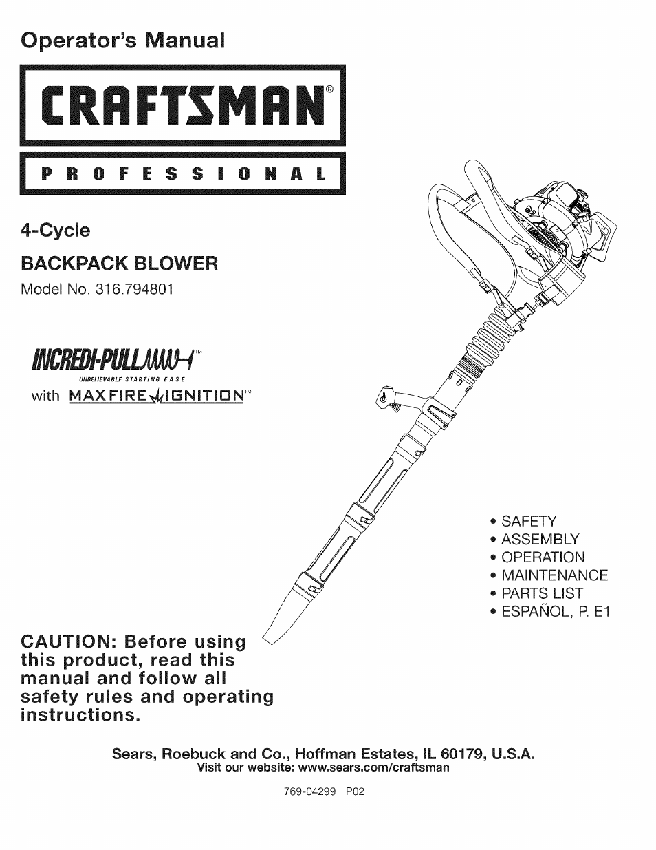 Craftsman 316.794801 User Manual | 36 pages