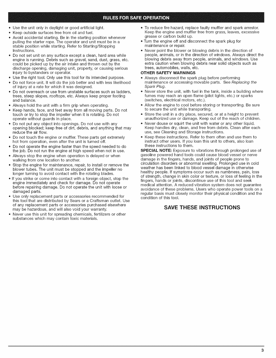 Other safety warnings, Save these instructions | Craftsman 316.794801 User Manual | Page 3 / 36