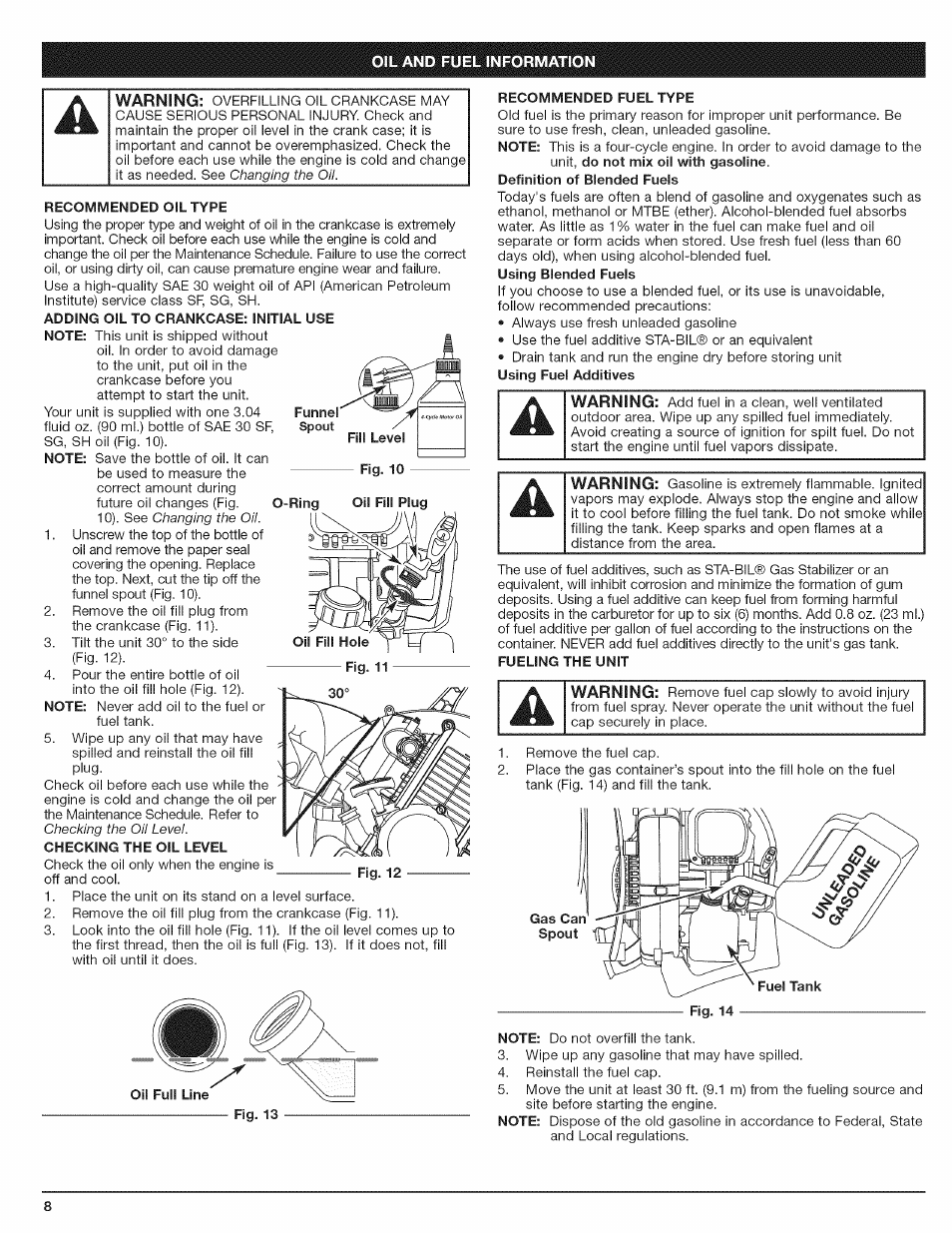 Oil and fuel information, Recommended oil type, Recommended fuel type | Craftsman 316.794801 User Manual | Page 8 / 36