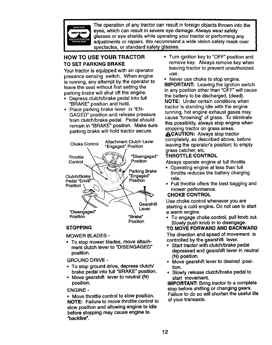 How to use your tractor | Craftsman 917.270750 User Manual | Page 12 / 60