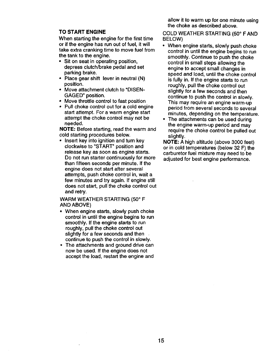 To start engine | Craftsman 917.270750 User Manual | Page 15 / 60